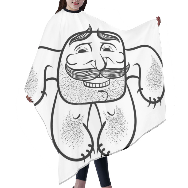 Personality  Happy Cartoon Monster With Mustaches, Black And White Lines Vect Hair Cutting Cape