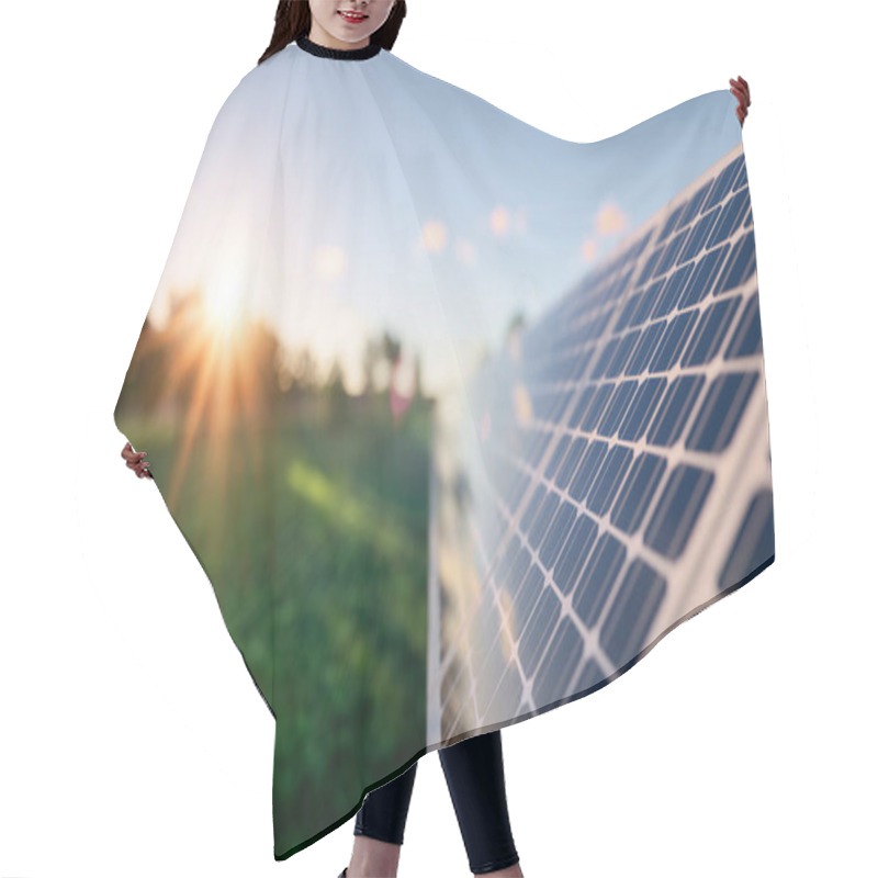 Personality  3d Rendering Of Row Solar Panel In Green Field Reflection With Sunlight To Show Converting Sunlight Energy To Electric Energy. Hair Cutting Cape