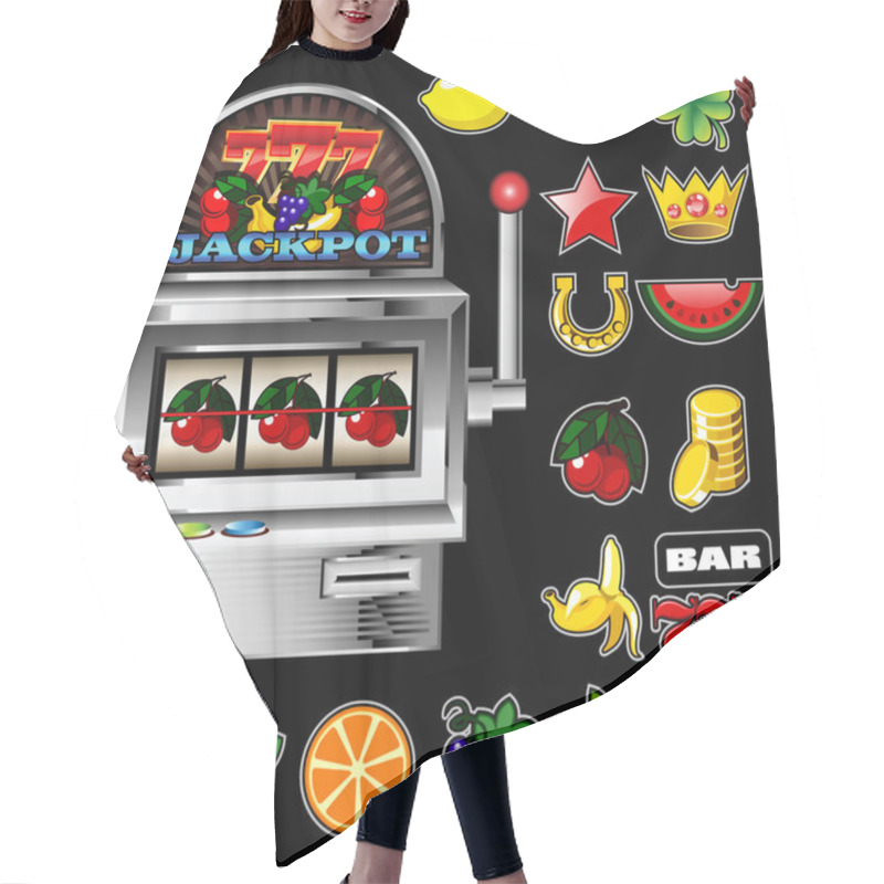 Personality  A Vector Slot Fruit Machine With Cherry Winning On Cherries And Hair Cutting Cape