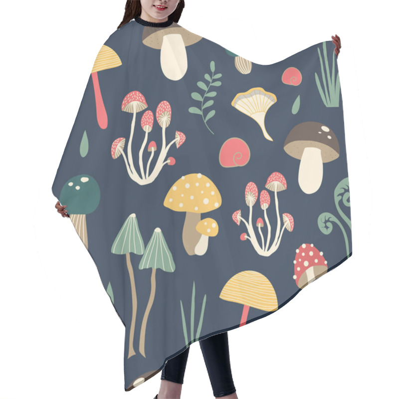 Personality  Cute Vector Pattern With Mushrooms In The Forest Hair Cutting Cape