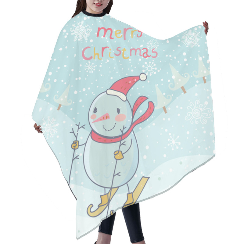 Personality  Snowman Skiing. Cute Cartoon Christmas Background Hair Cutting Cape