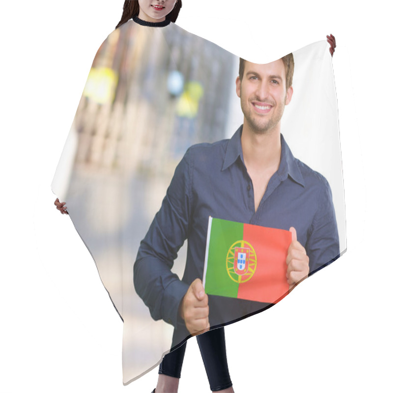 Personality  Young Man Holding Portuguese Flag Hair Cutting Cape