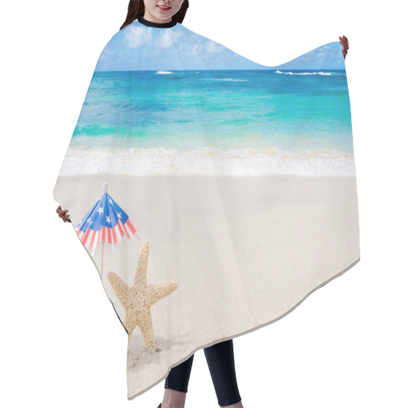 Personality  Patriotic USA Background With Starfishes Hair Cutting Cape