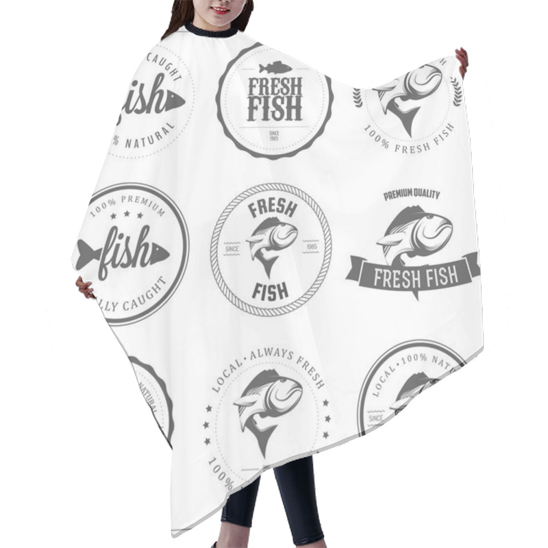 Personality  Set Of Made With Fish Stamps, Labels And Badges Hair Cutting Cape