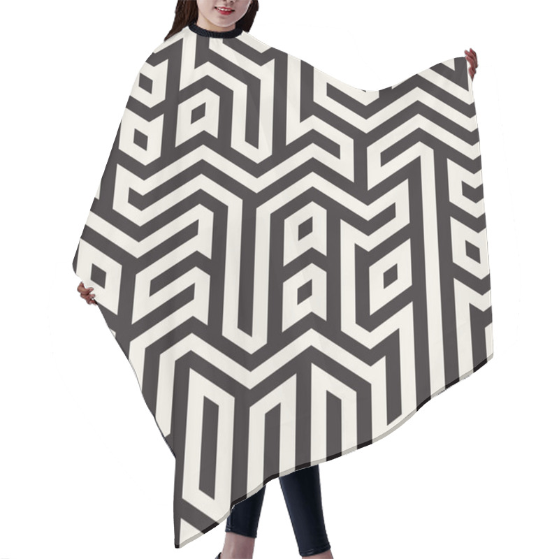 Personality  Vector Seamless Black And White Rectangular Lines Irregular Geometric Pattern Hair Cutting Cape