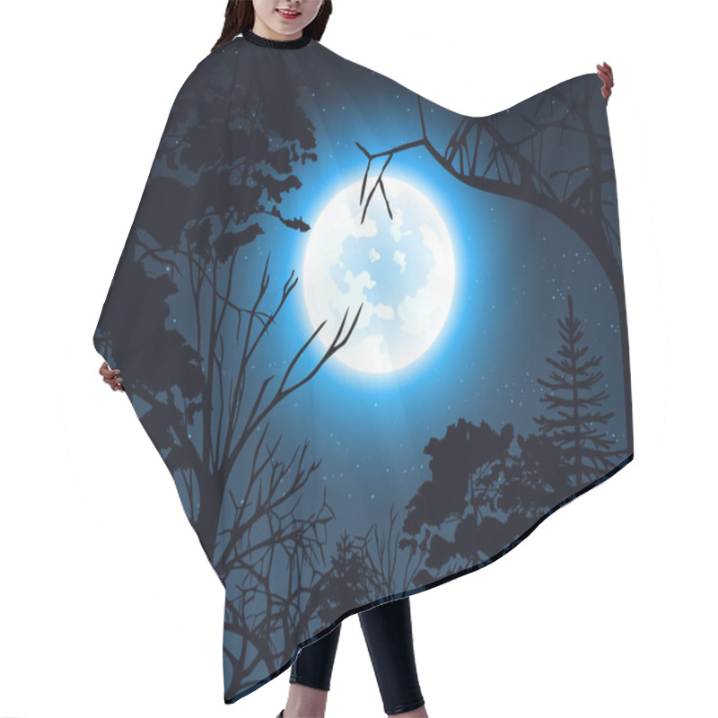 Personality  Night Landscape With Starry Sky And Full Moon On A Background Silhouettes Of Trees Hair Cutting Cape