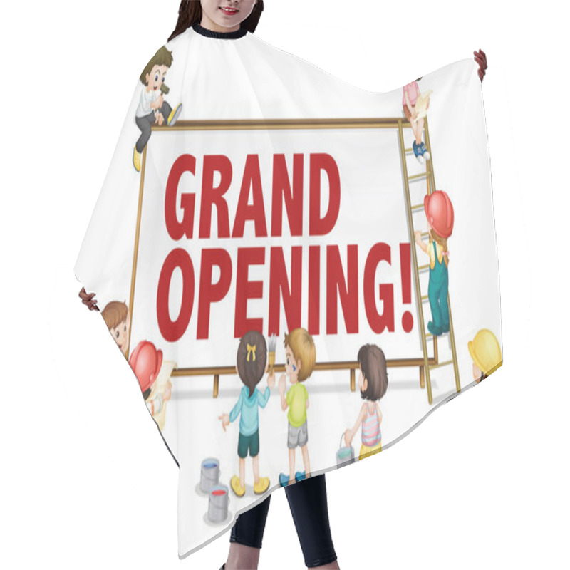 Personality  Grand Opening Sign With Kids Building The Board Hair Cutting Cape