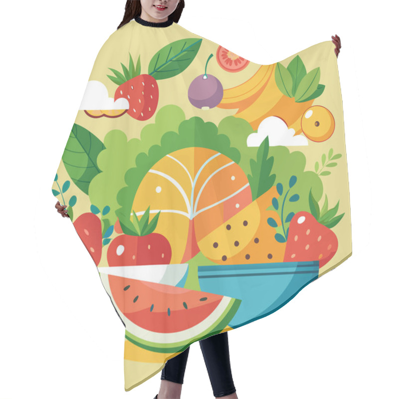 Personality  Summer Fresh Vector Art With Tropical Fruits And Beach Scene Hair Cutting Cape