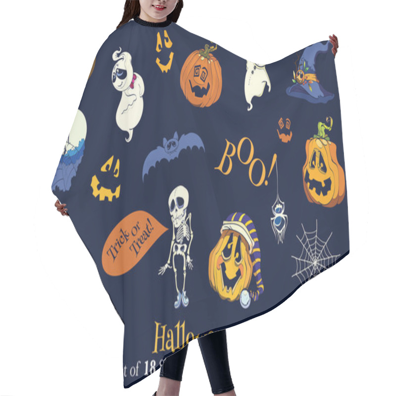 Personality  Vector Set Of 18 Halloween Funny Scarry Elements Hair Cutting Cape