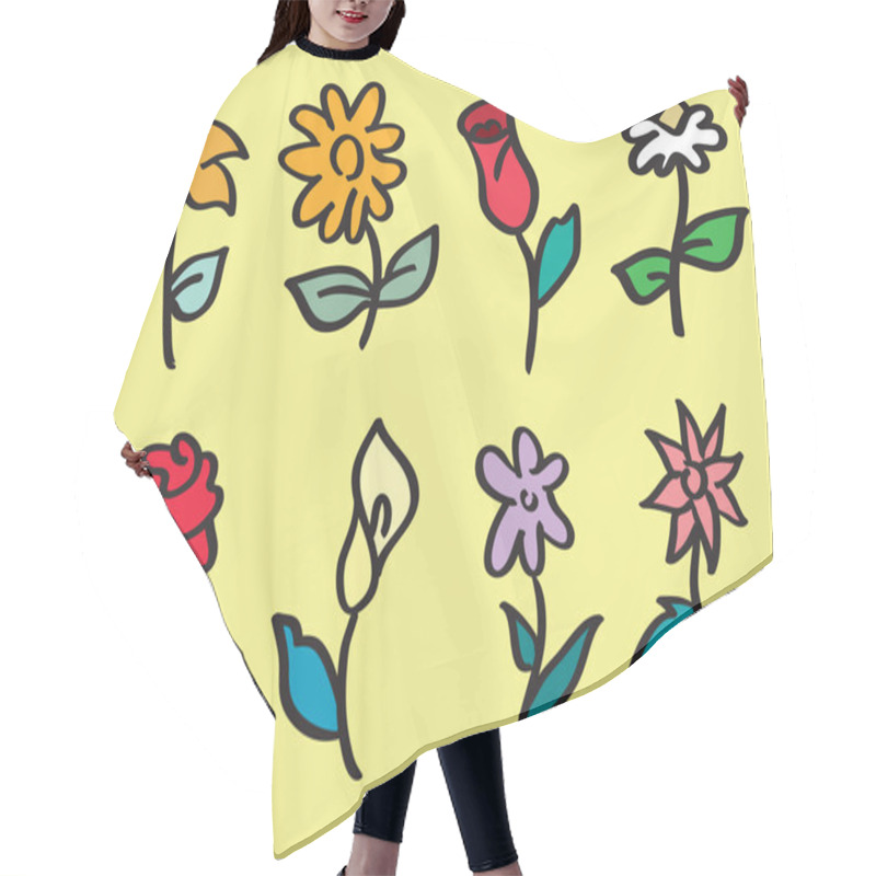 Personality  Hand Drawn Flower Stalk Vector Cartoon Illustration Hair Cutting Cape