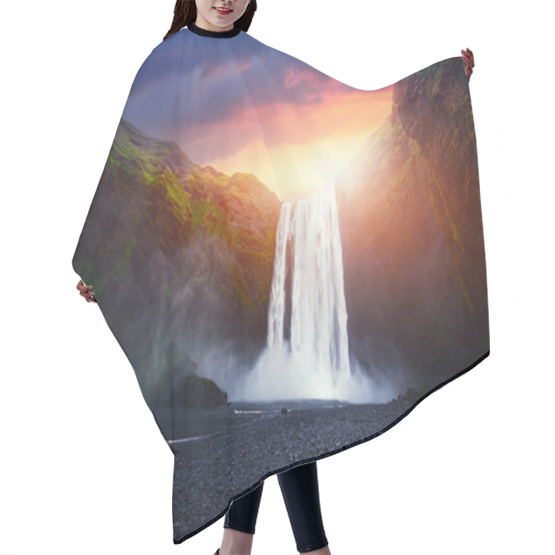 Personality  Skogafoss Waterfall On Sunset Time Hair Cutting Cape