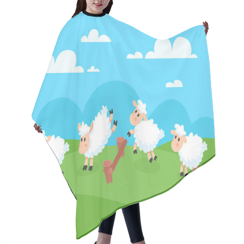 Personality  Counting Jumping Sheeps For Goodnight Sleep. Sheep Jump Over Fence For Insomnia Vector Concept Illustration Hair Cutting Cape