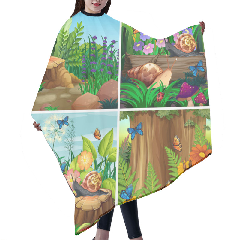 Personality  Set Of Background Scene With Nature Theme Hair Cutting Cape