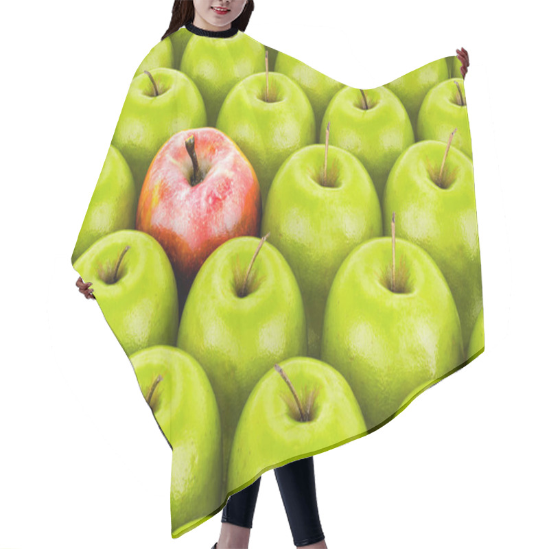 Personality  One Red Apple On A Background Of Green Apples. 3D Rendering Hair Cutting Cape