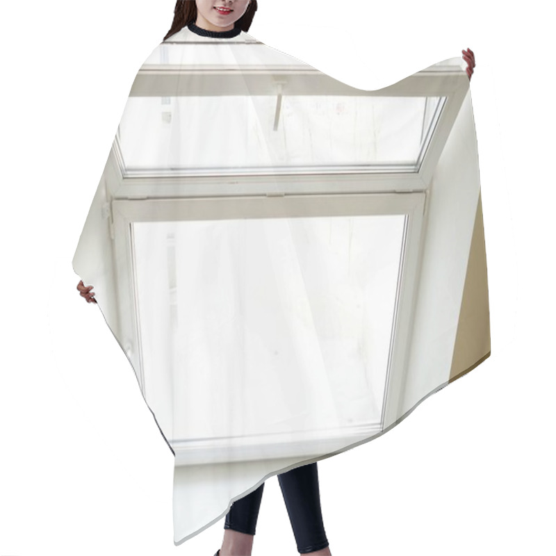 Personality  White Glass Pane Open For Ventilation On A White Background Close-up Hair Cutting Cape