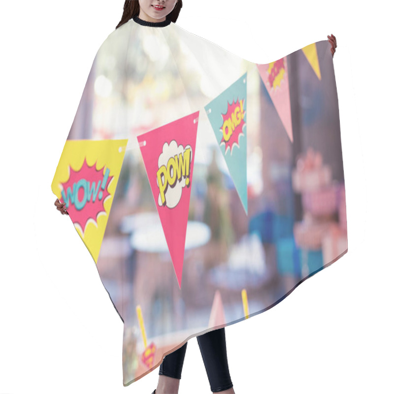 Personality  Close Up Of Five Party Flags With Funny Modern Words Hair Cutting Cape