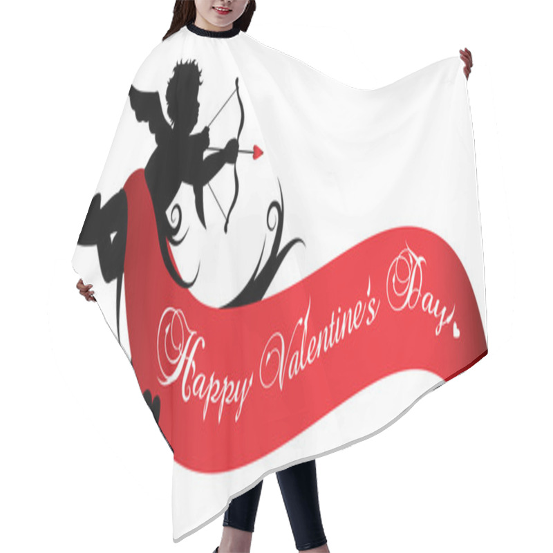 Personality  Cupid Silhouette With Red Ribbon Isolated On White Background Hair Cutting Cape