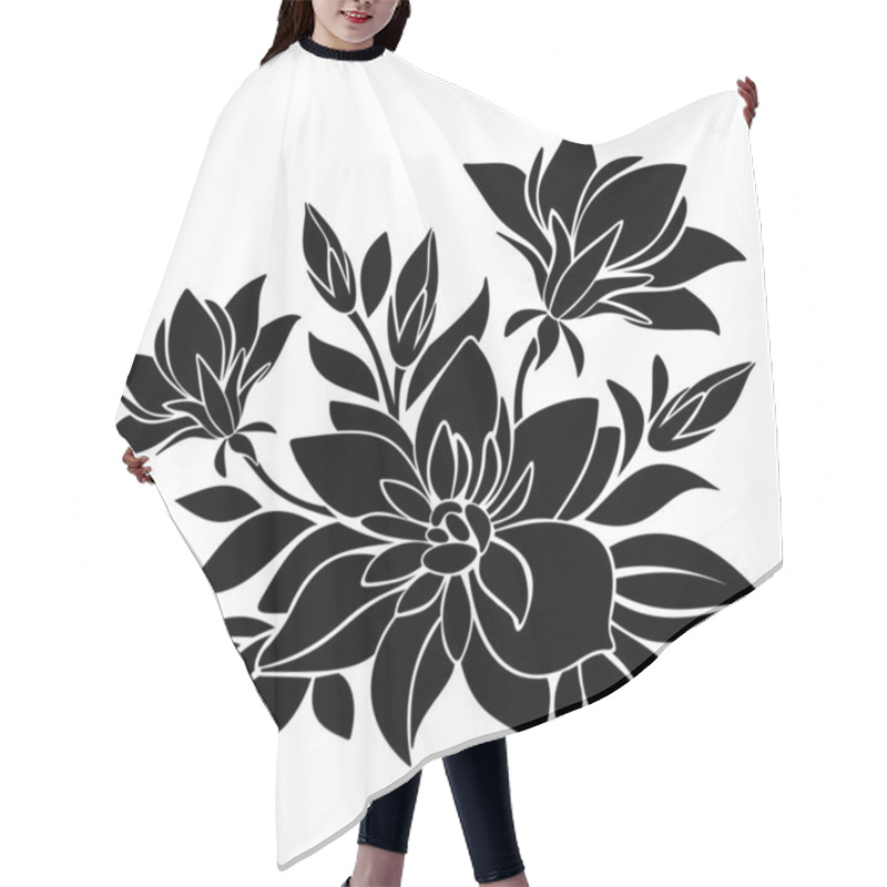 Personality  Black Silhouette Of Flowers. Vector Illustration. Hair Cutting Cape