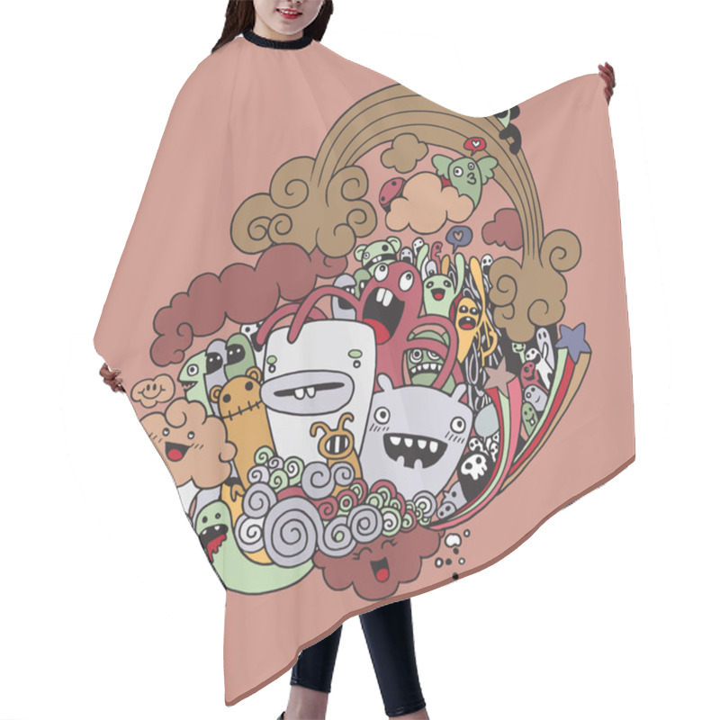 Personality  Hand Drawn Monsters And Cute Alien Hair Cutting Cape