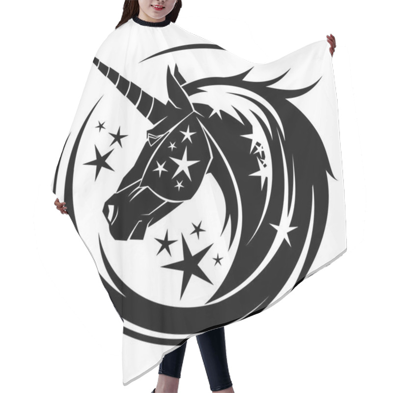 Personality  Unicorn Head Circle Tattoo Illustration Hair Cutting Cape