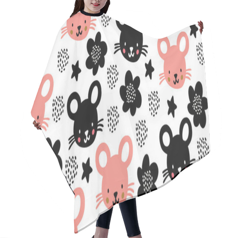 Personality  Seamless Pattern With Cute Mouses, Flowers Scandi Hair Cutting Cape