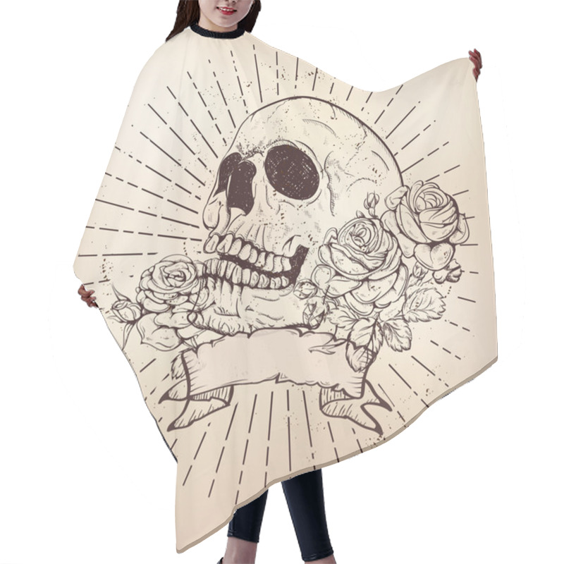 Personality  Skull With Roses Hair Cutting Cape