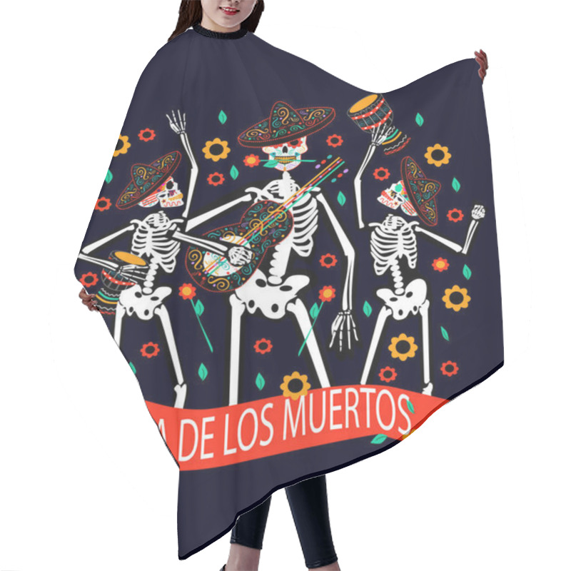 Personality  Day Of The Dead Skull Background With Skulls, Sombreros And Guitar Hair Cutting Cape