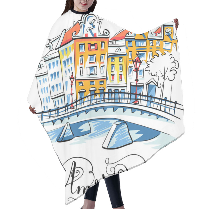 Personality  Vector City View Of Amsterdam Canal Hair Cutting Cape