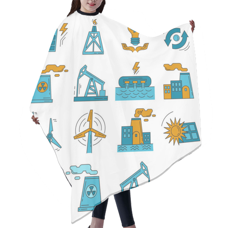 Personality  Energy Ecology And Pollution Vector Set Of Icons Hair Cutting Cape