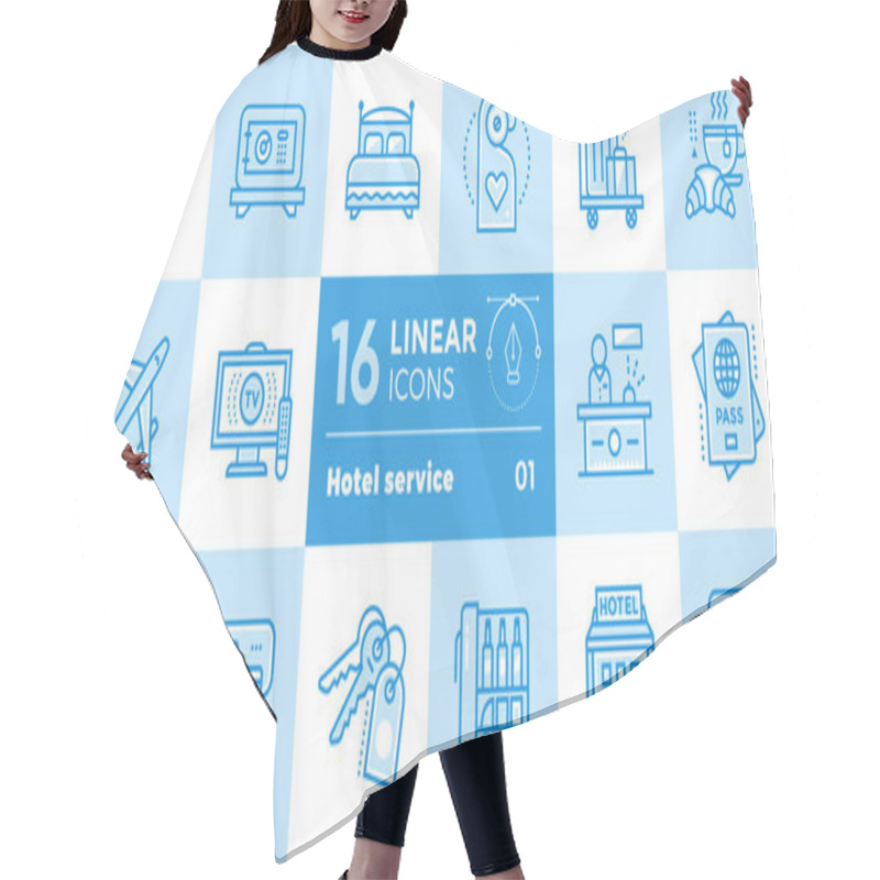 Personality  Linear Icons Set Of Hotel Services. Suitable For Print, Website  Hair Cutting Cape