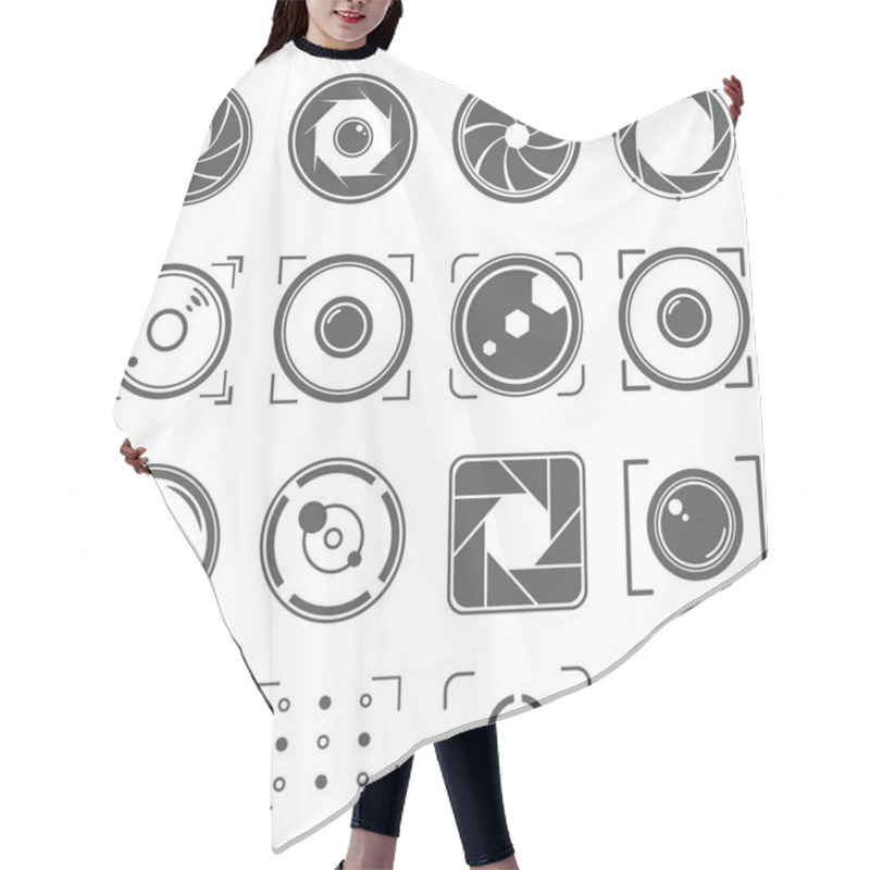 Personality  Camera Shutter, Lenses And Photo Camera Elements Set. Aperture And Photography Illustration. Set Of Photography Concept Symbol Hair Cutting Cape