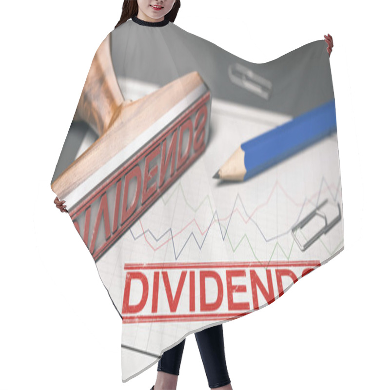 Personality  Rubber Stamp With The Word Dividend Printed Over A Stock Chart.  Concept Of Investment. 3d Illustration. Hair Cutting Cape