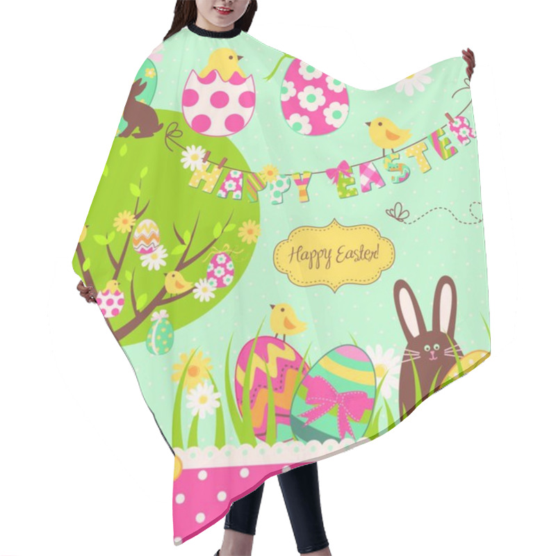 Personality  Easter Extravaganza. Big Easter Set With Cute Chocolate Rabbit, Colourful Eggs, Chicks, Easter Tree And A Clothesline With Letters On It. Ideal For Scrapbooking Hair Cutting Cape