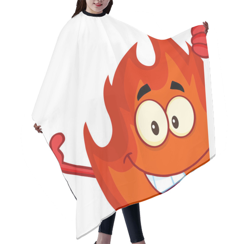 Personality  Cute Flame Cartoon Character Looking Around A Blank Sign And Waving Hair Cutting Cape