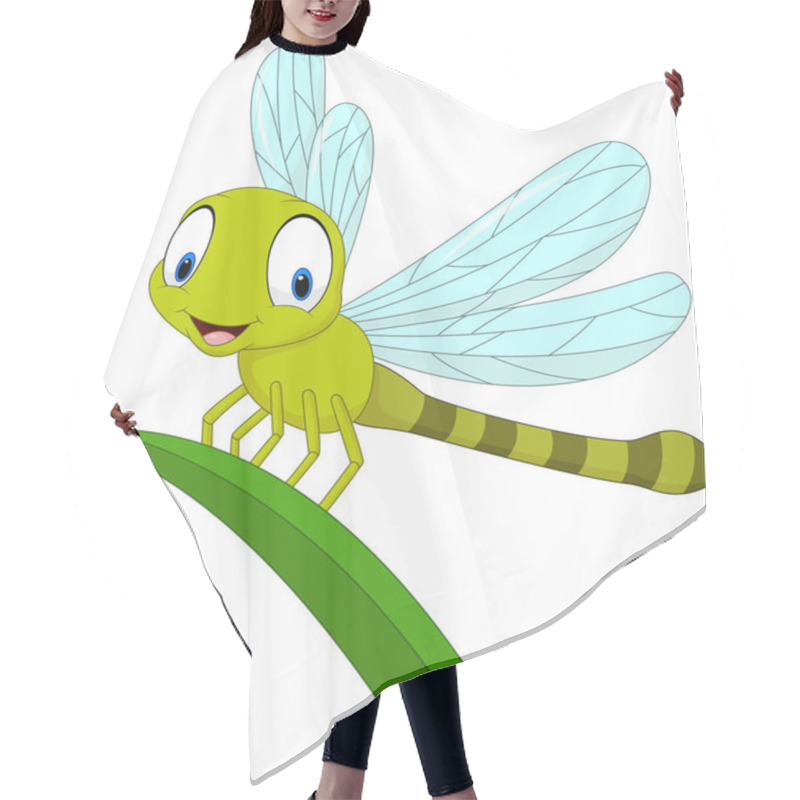 Personality  Vector Illustration Of Cartoon Funny Dragonfly On Leaf Hair Cutting Cape