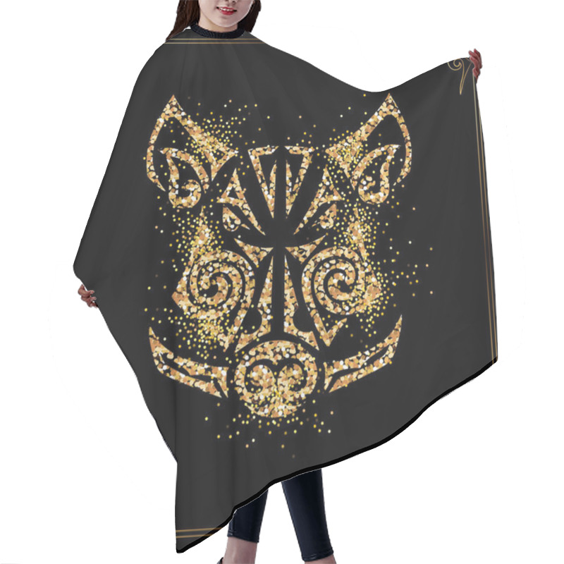 Personality  Golden Boar, Pig Head Isolated On Black Background. Symbol Of Chinese 2019 New Year. Vector Illustration. Stylized Maori Face Tattoo. Hair Cutting Cape