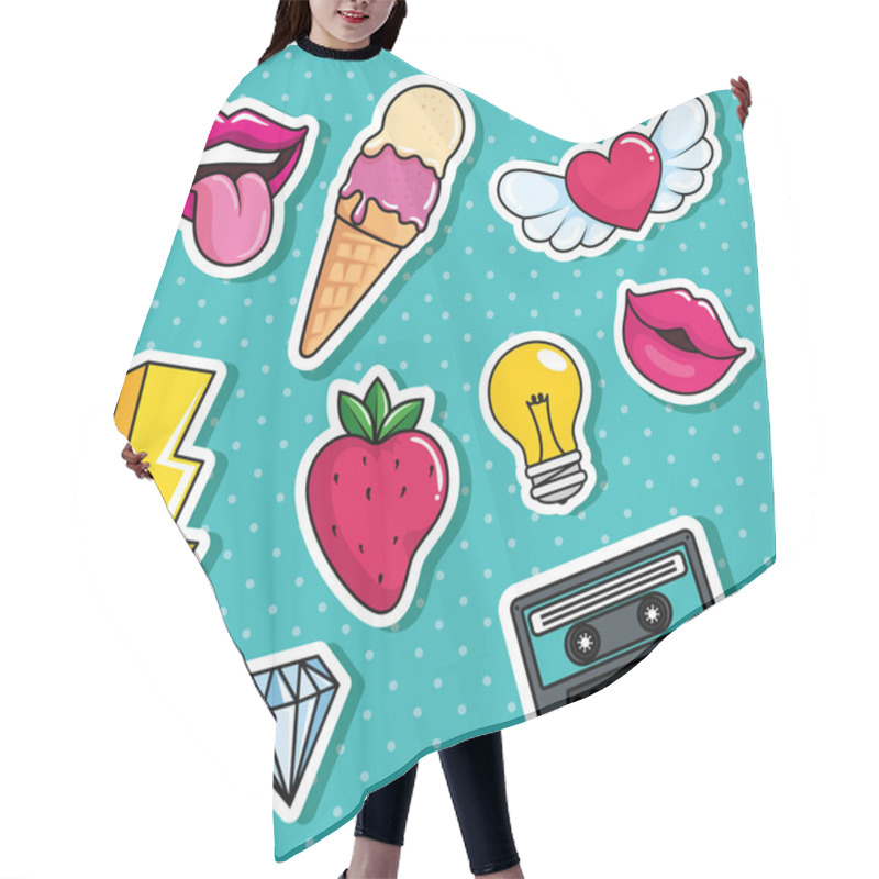 Personality  Ice Cream And Set Icons Pop Art Style Hair Cutting Cape