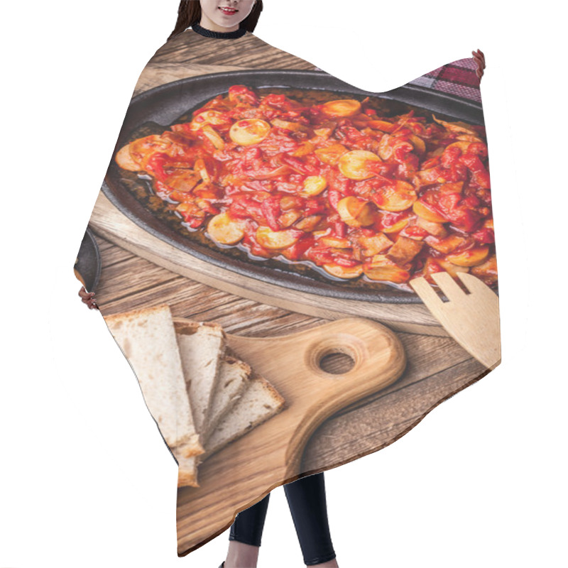 Personality  Lecho - Stew With Peppers, Onions And Sausages. Hair Cutting Cape