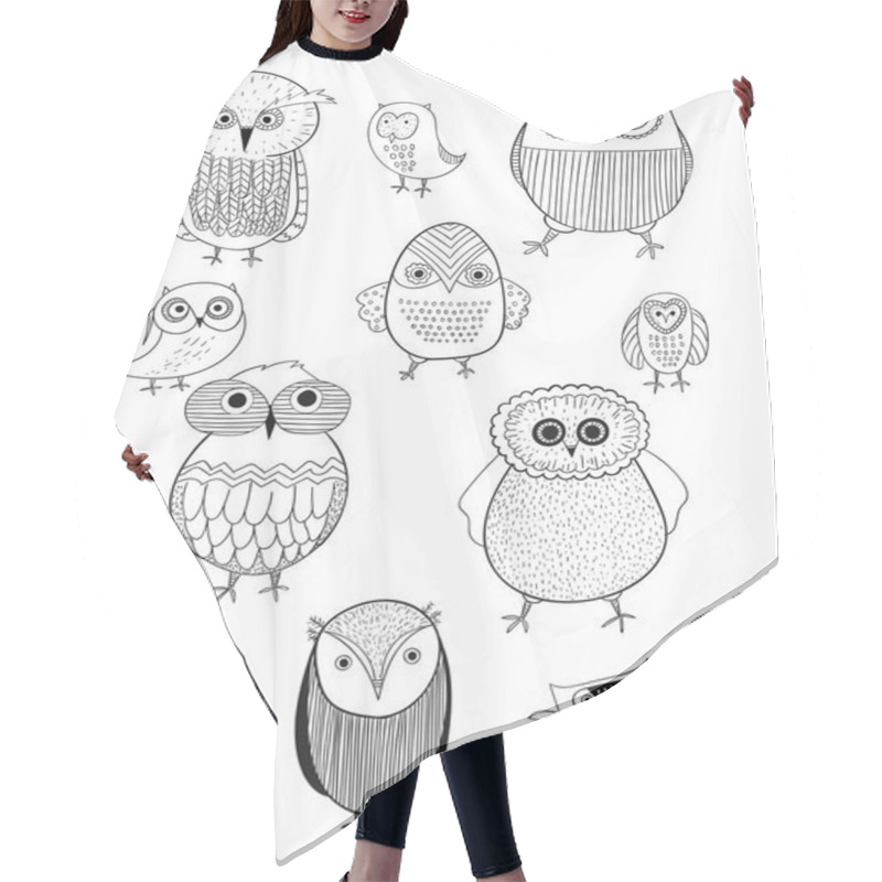 Personality  Owl Logo Set. Beautiful Vector Set Of Twelve. Owls Hats, Sunglasses Hair Cutting Cape