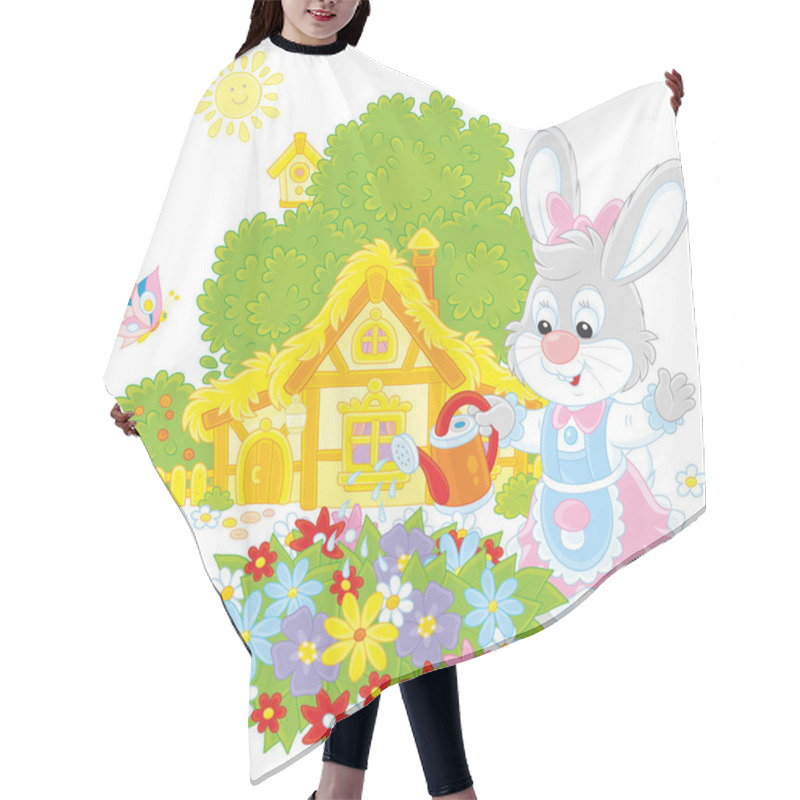 Personality  Easter Bunny Watering Flowers Hair Cutting Cape