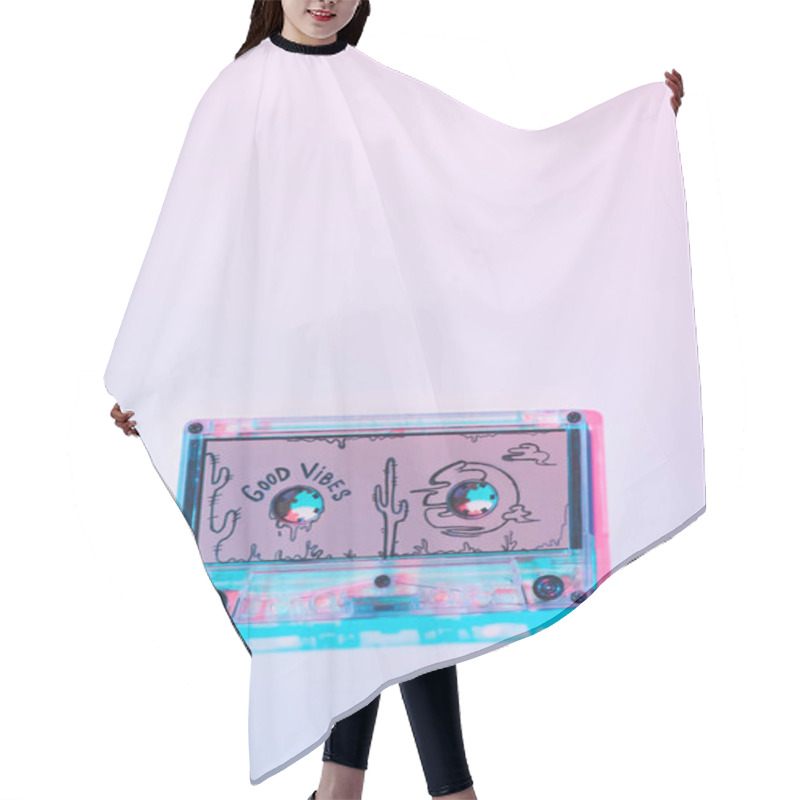 Personality  Top View Of Mixtape With Good Vibes Inscription On Purple Background Hair Cutting Cape