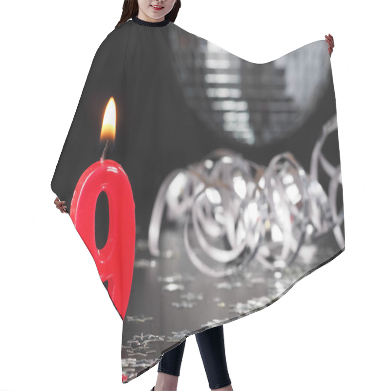 Personality  Red Candles Showing Nr. 9. Abstract Background For Birthday Or Anniversary Party. Hair Cutting Cape