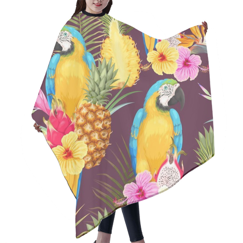 Personality  Seamless Macaw, Pineapple And Flowers Hair Cutting Cape