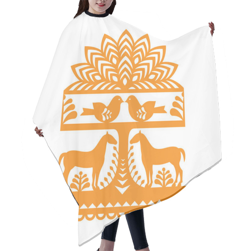 Personality  Seamless Polish Folk Art Orange Pattern Wycinanki Kurpiowskie - Kurpie Papercuts Hair Cutting Cape