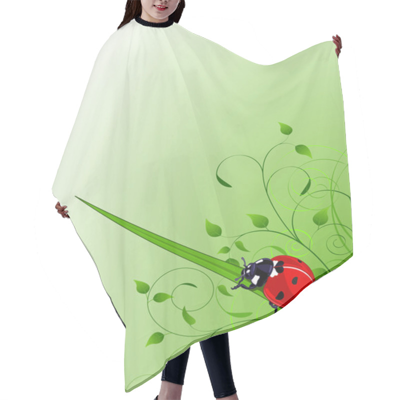 Personality  Green Background With Plants And Ladybug Hair Cutting Cape