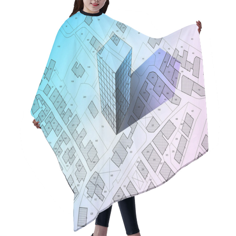 Personality  Imaginary Cadastral Map Of Territory With Building In The Center - Land Registry Concept Illustration - Note: The Map Background Is Totally Invented And Does Not Represent Any Real Place. Hair Cutting Cape