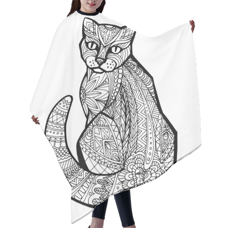 Personality  Hand Drawn Vector Doodle Cat. Design Zentangle. Sketch For Adult Antistress Coloring Page, Tattoo, Poster, Print, T-shirt, Invitation, Cards, Banners, Flyers, Calendars Hair Cutting Cape