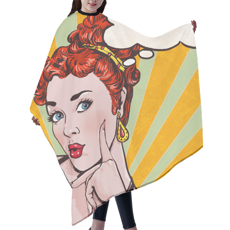 Personality  Pop Art Illustration Of Woman With The Speech Bubble.Pop Art Girl. Party Invitation. Birthday Greeting Card. Hair Cutting Cape