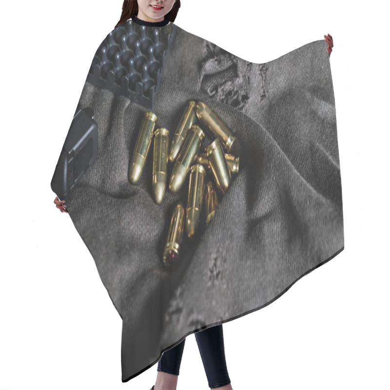 Personality  Full Metal Jacket 9mm Ruger Bullet On Cloth Texture Arm Object Hair Cutting Cape