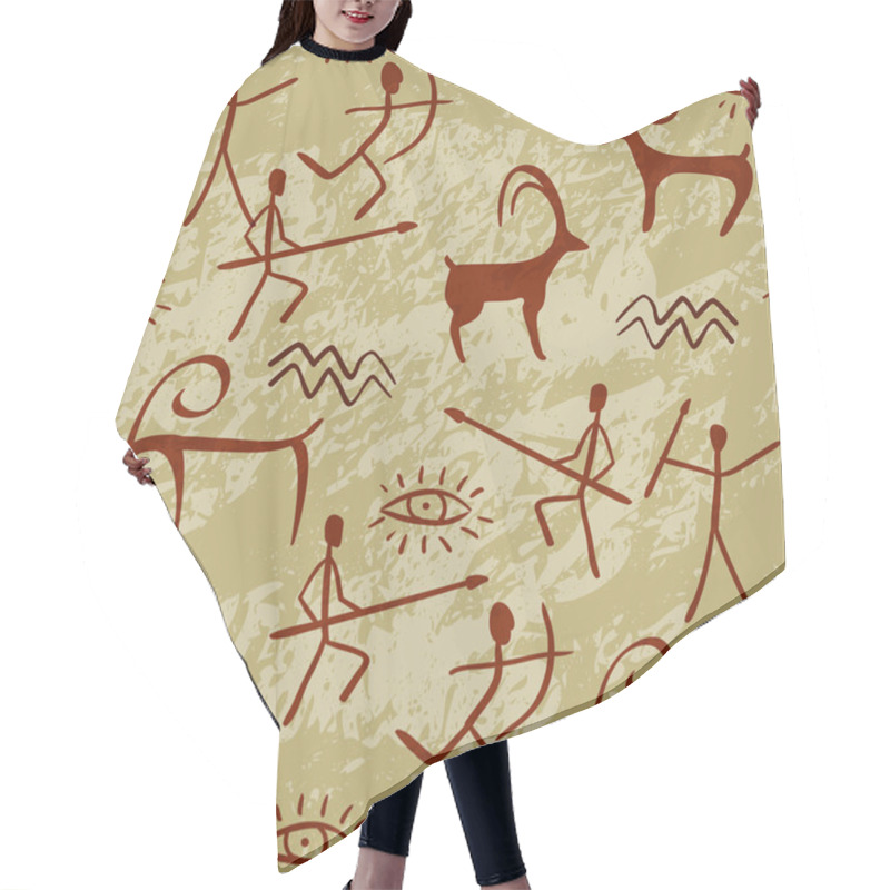 Personality  Cave Painting Seamless Pattern Hair Cutting Cape